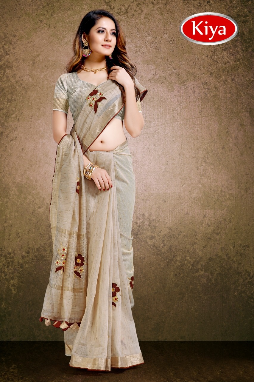 Kiya Latest Designer Fancy Fabric With Embroidery Work Saree...