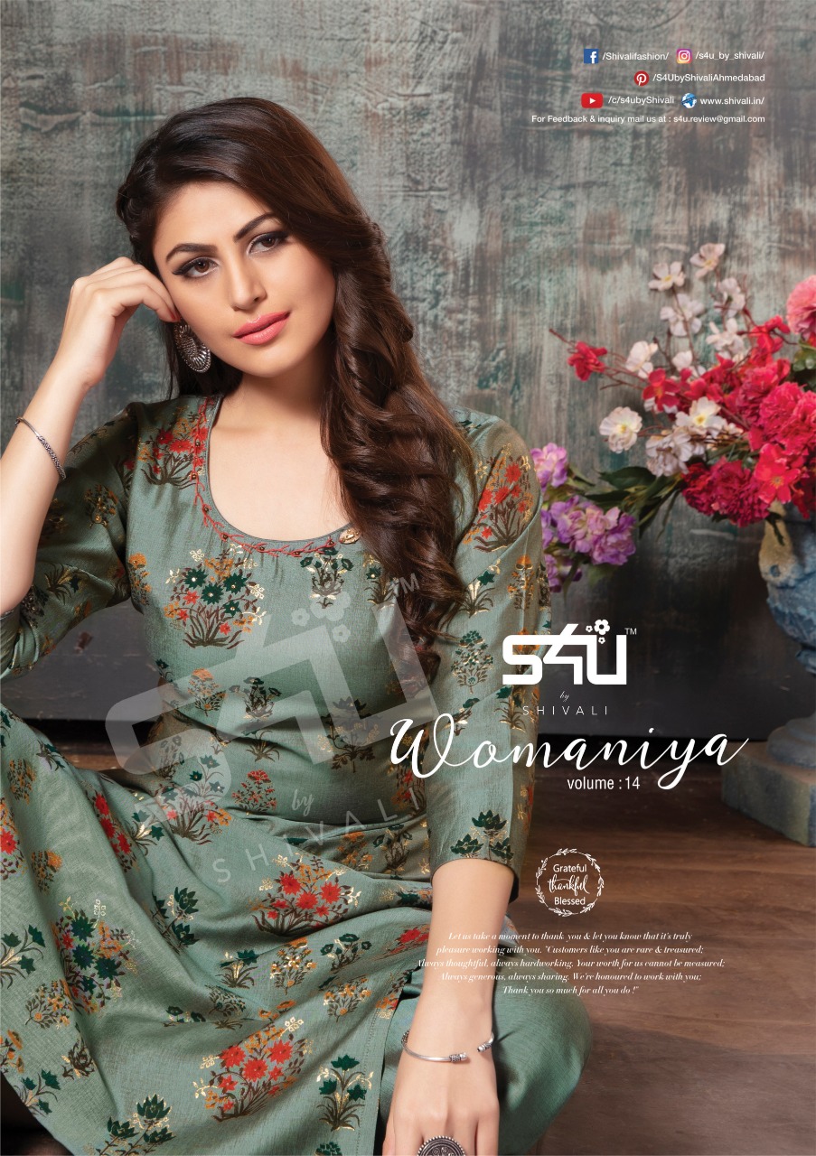 S4u Shivali Womaniya Vol 14 Printed Cotton Silk Readymade St...