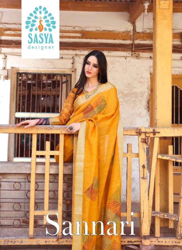 Sasya Designer Sannari Printed Linen Cotton Sarees Collectio...
