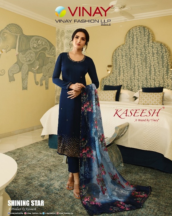 Vinay Fashion Kaseesh Shining Star Embroidered Satin Georget...