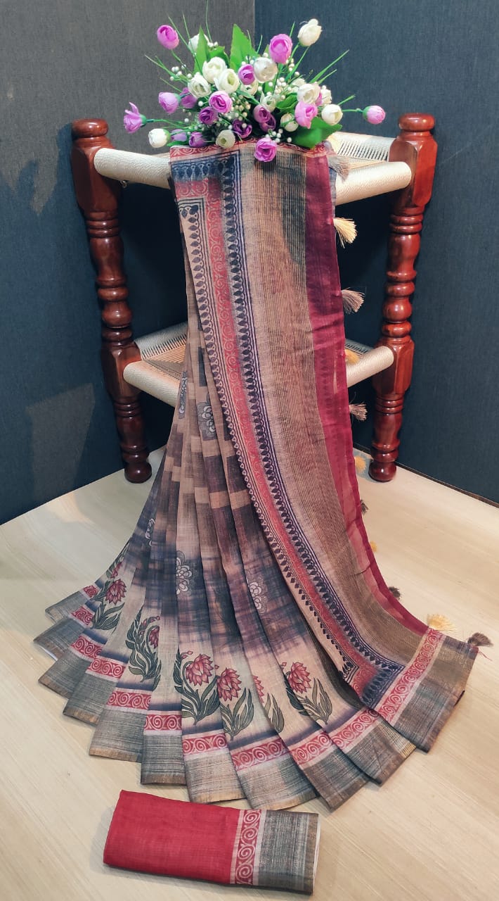 Latest Printed Linen Silk Non Catalog Sarees Collection At W...