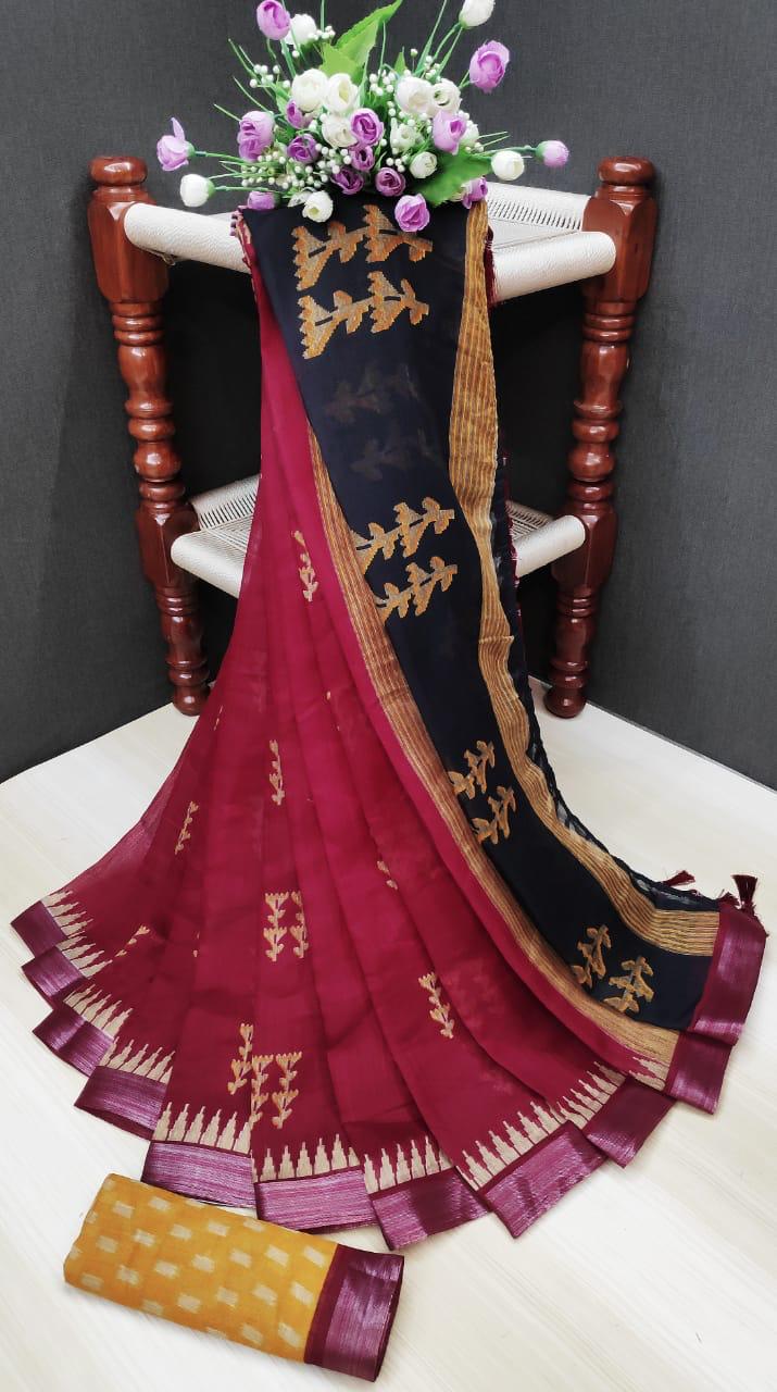 Non Catalog Latest Printed Linen Sarees Collection At Wholes...
