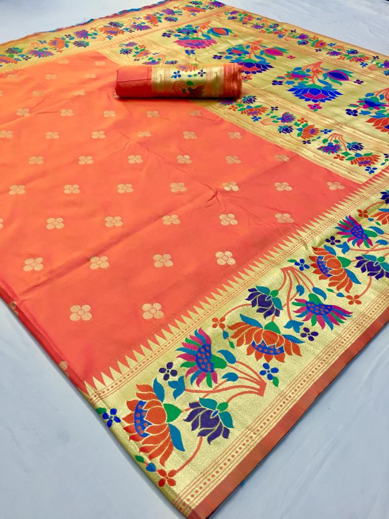 Kalakari Silk Designer Pure Silk Weaving Paithani Sarees Col...