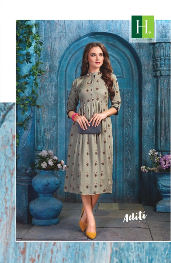 Hirwa Aditi Printed Fancy Fabric Long Flair Readymade Anarka...