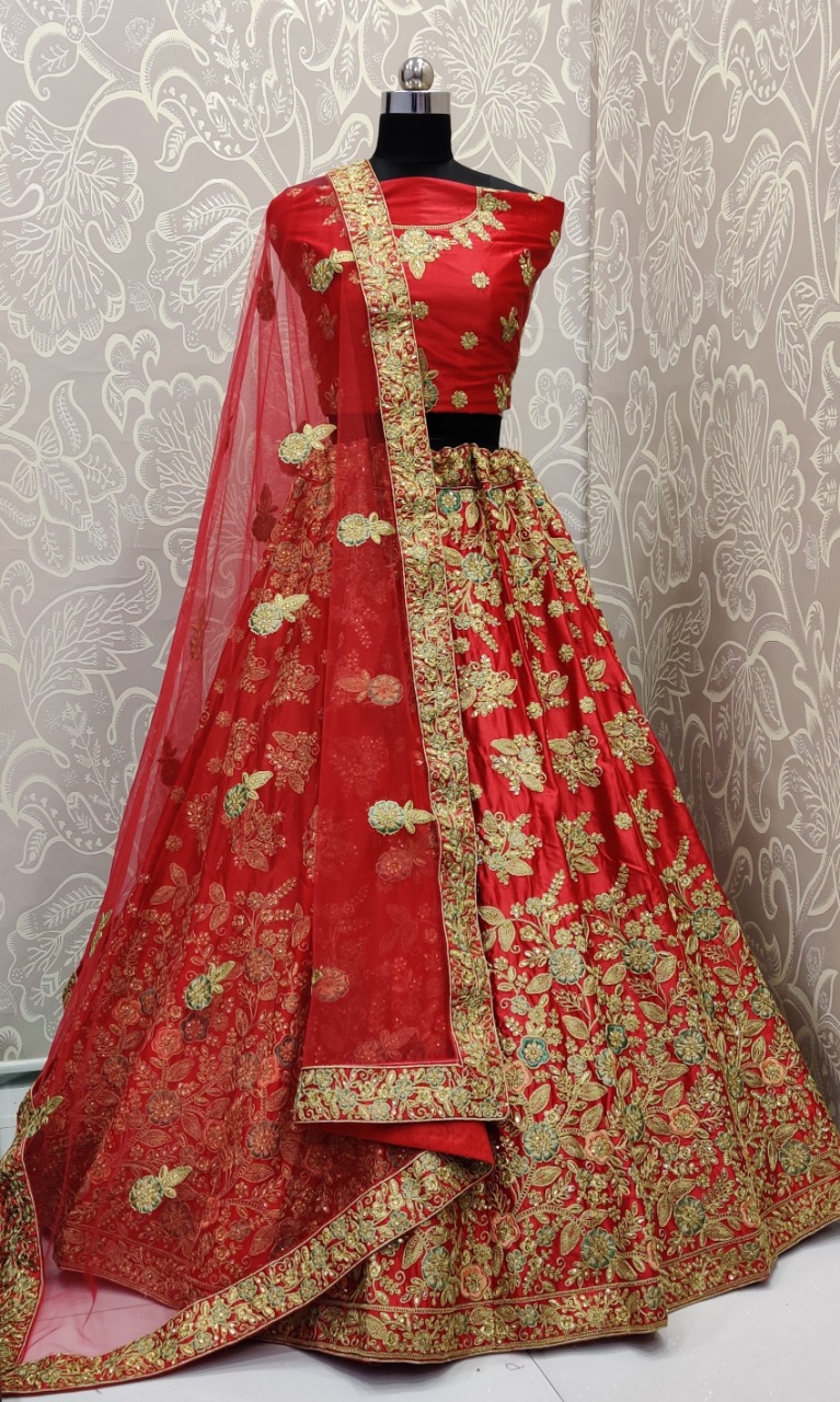 Heavy Designer Silk Satin With Heavy Embroidery Work Wedding...