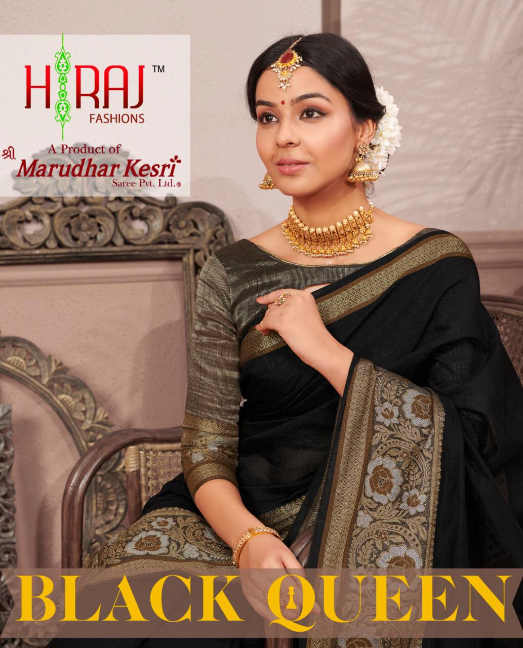 H Raj Fashion Black Queen Cotton With Heavy Border Lining Pa...
