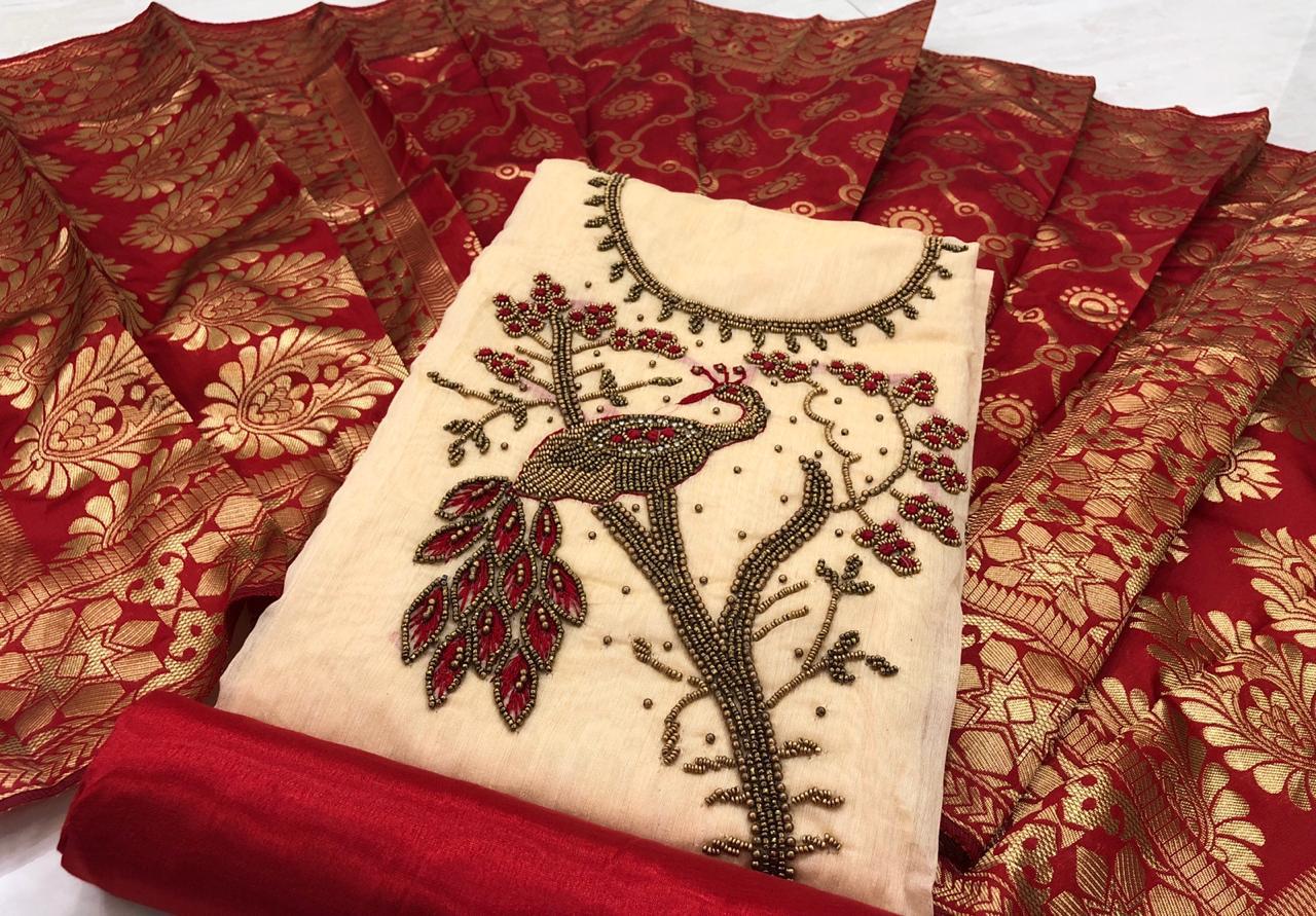 Non Catalog Modal Chanderi Silk With Khatli Handwork Dress M...