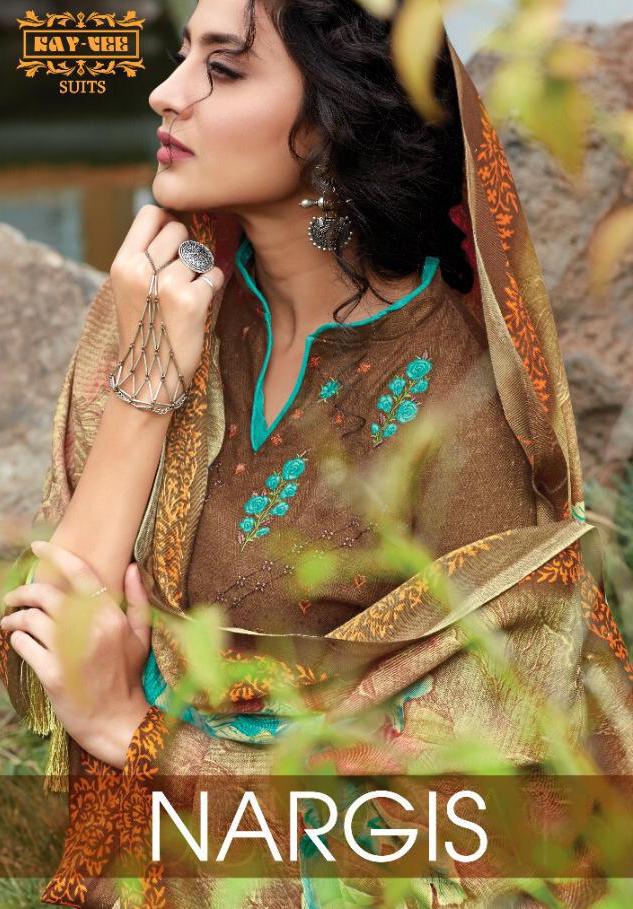 Nargis Kay Vee Suits Pure Pashmina Printed Self Embroidery W...