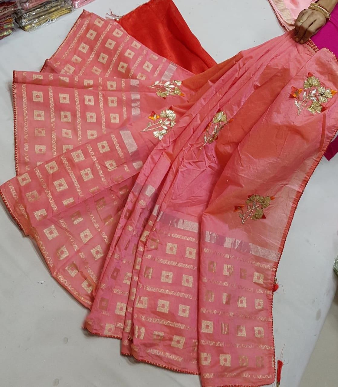 Non Catalog Cotton Jacquard With Work Sarees Collection At W...