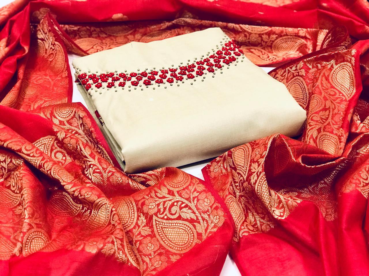 Non Catalog Designer Modal Chanderi Silk With Khatli Hand Wo...