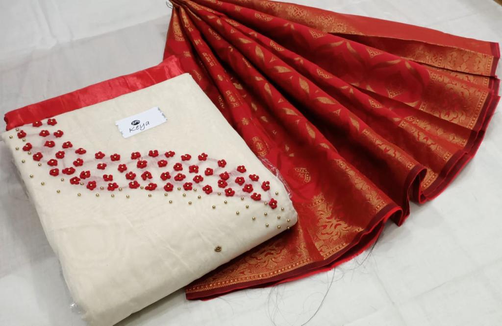 Non Catalog Designer Modal Chanderi Silk With Khatli Hand Wo...