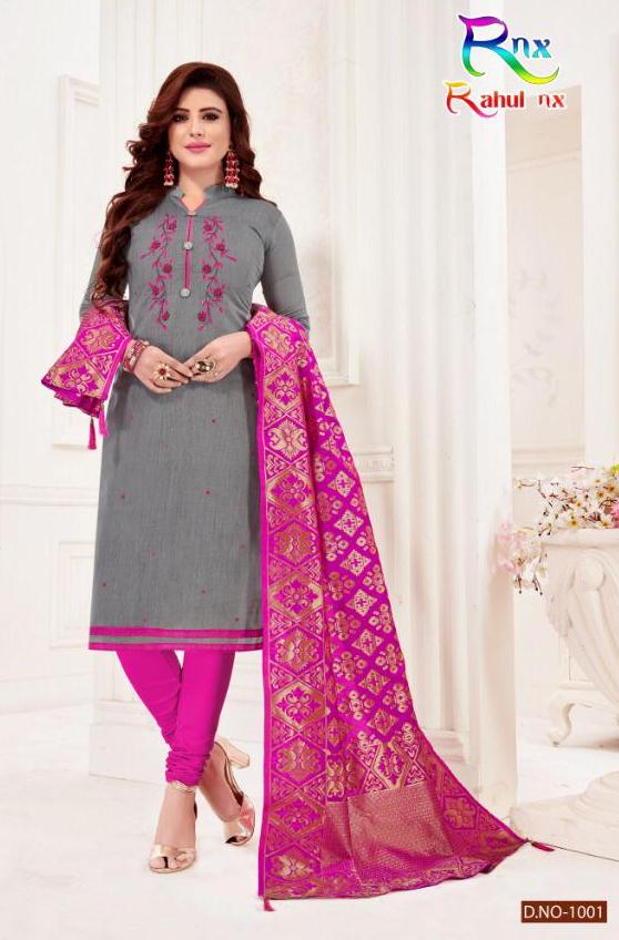 Rahul Nx Sakshi Cotton With Handwork Dress Material At Whole...