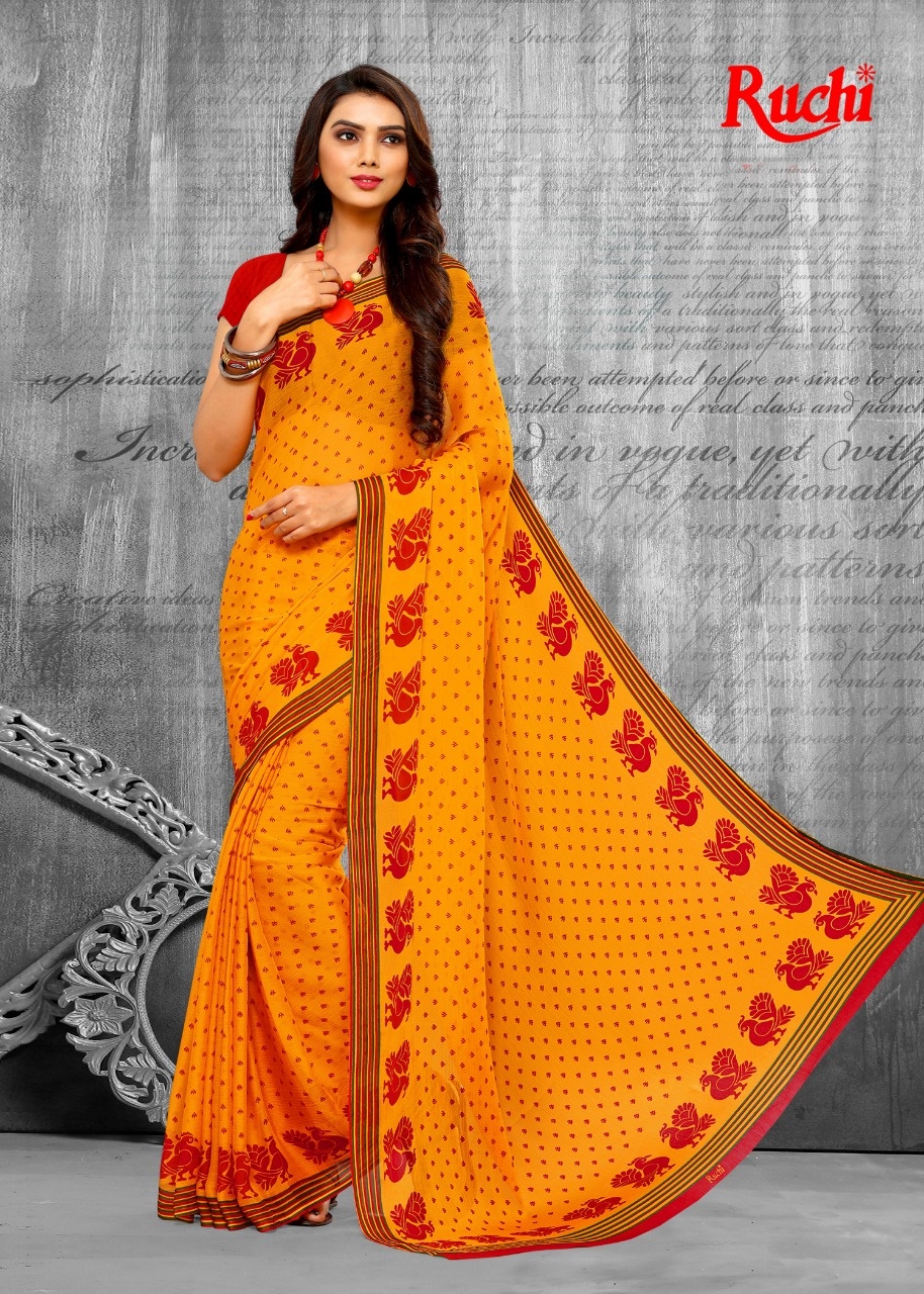 Ruchi Yellow Special Printed Chiffon Sarees Collection At Wh...