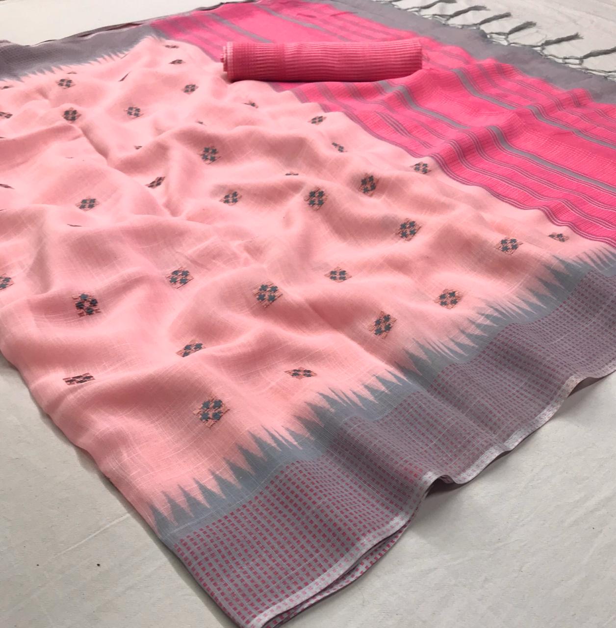 Lt Fabrics Aashna Designer Soft Linen Silk With Embroidery W...