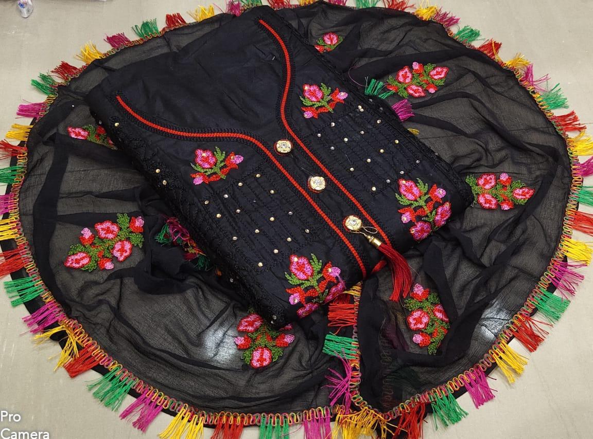 Flower Butta Heavy Cotton With Embroidery Work Non Catalog D...