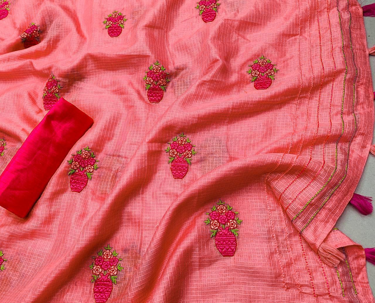 Non Catalog Pure Kota Doriya Silk With Thread Embroidery Wor...