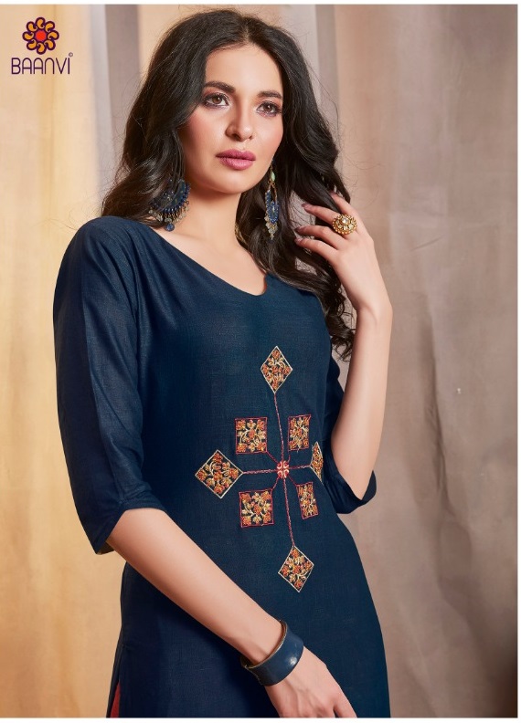 Baanvi Parker Cotton With Embroidery Work Readymade Kurtis W...