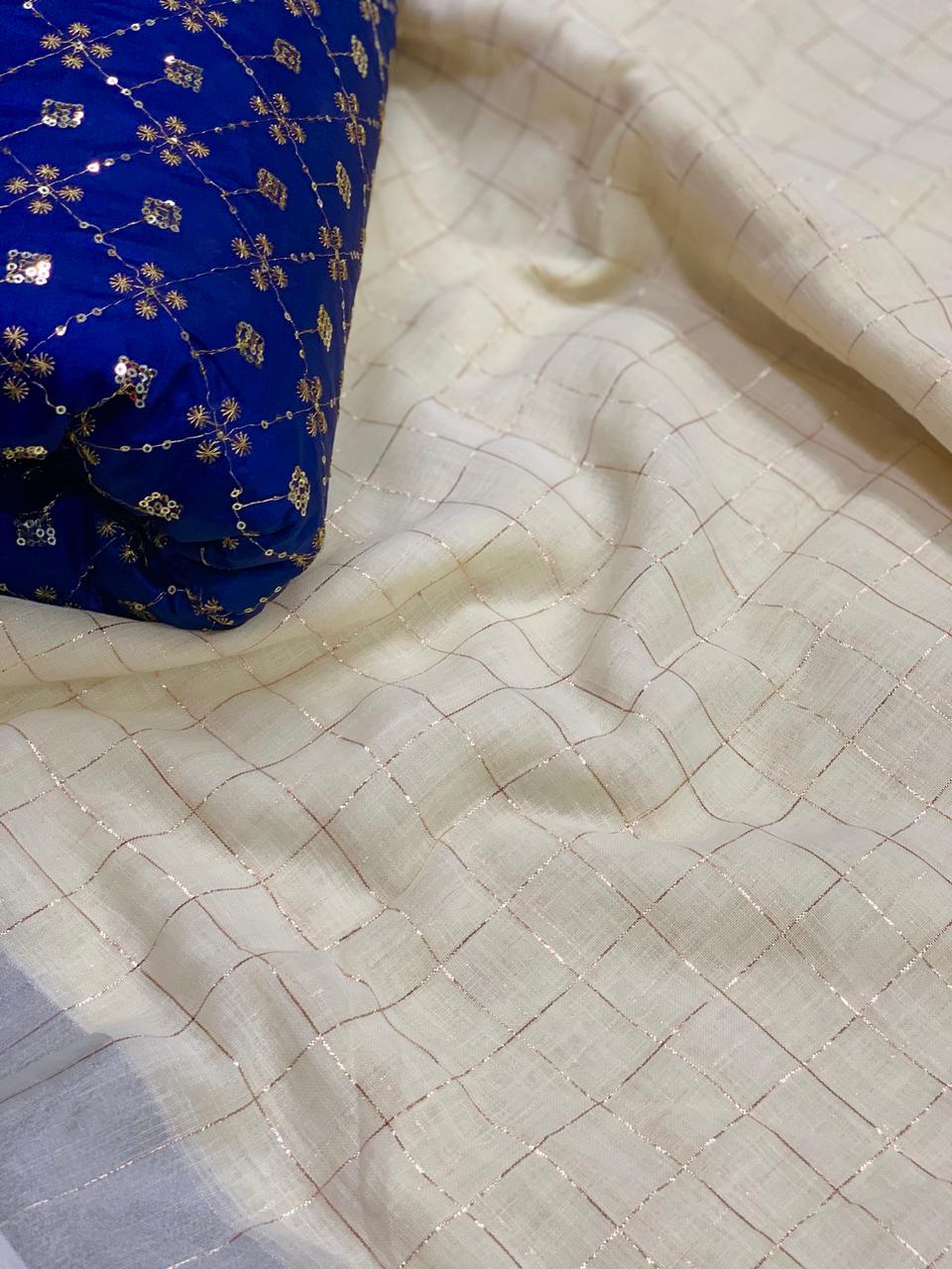 Non Catalog Linen Cotton Checks Jari Sarees Collection At Wh...