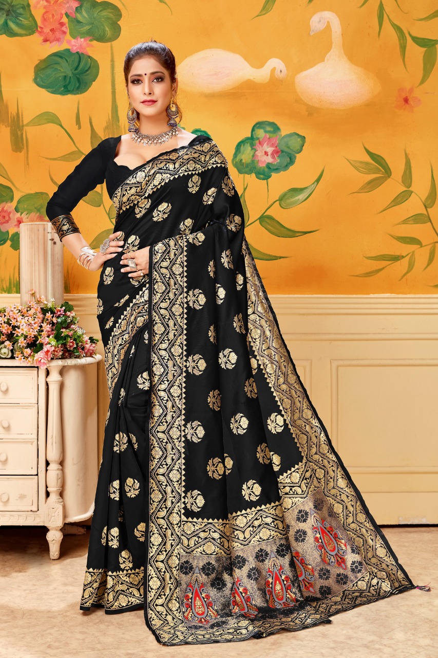 Meluha Designer Silk With Jacquard Woven Print Sarees Collec...
