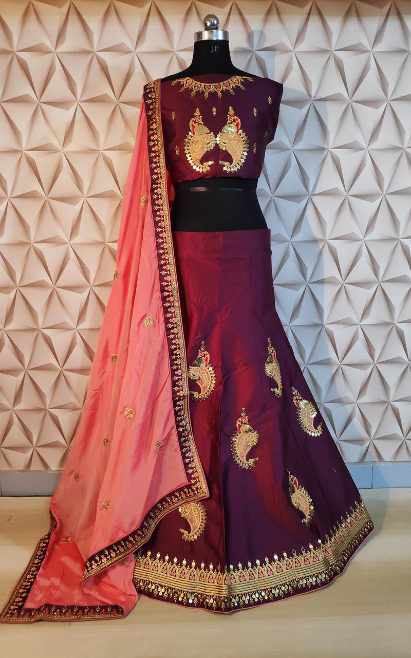 Latest Designer Malai Satin Silk With Embroidery Work Leheng...