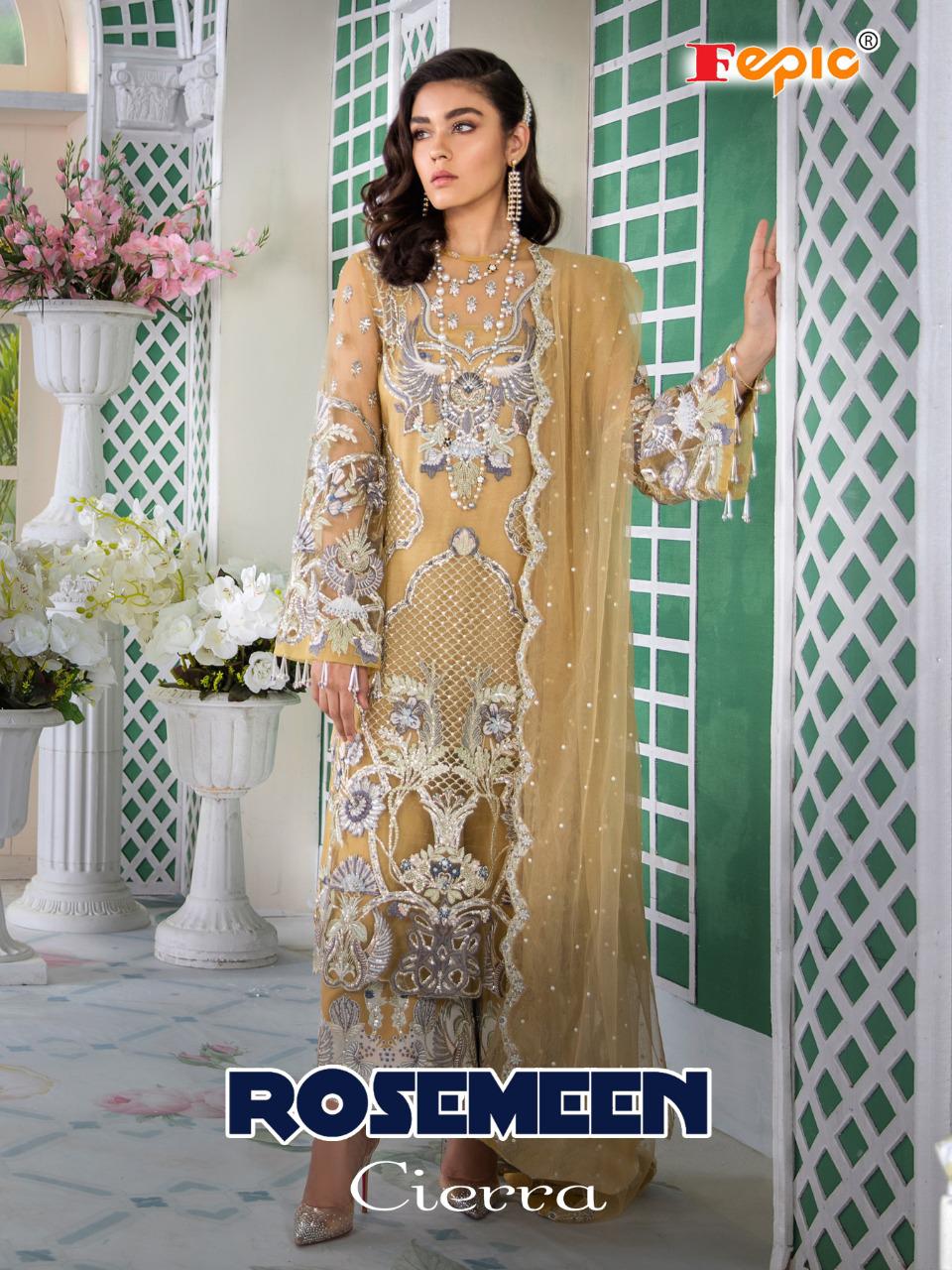 Fepic Rosemeen Ceirra Net With Heavy Embroidery Work Pakista...