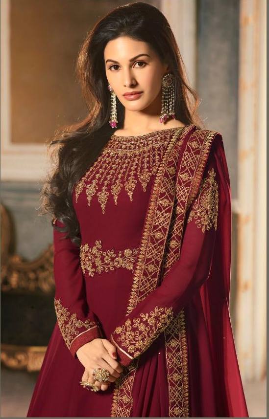 Glossy Amyra Abha Color Plus Pure Georgette With Embroidery ...