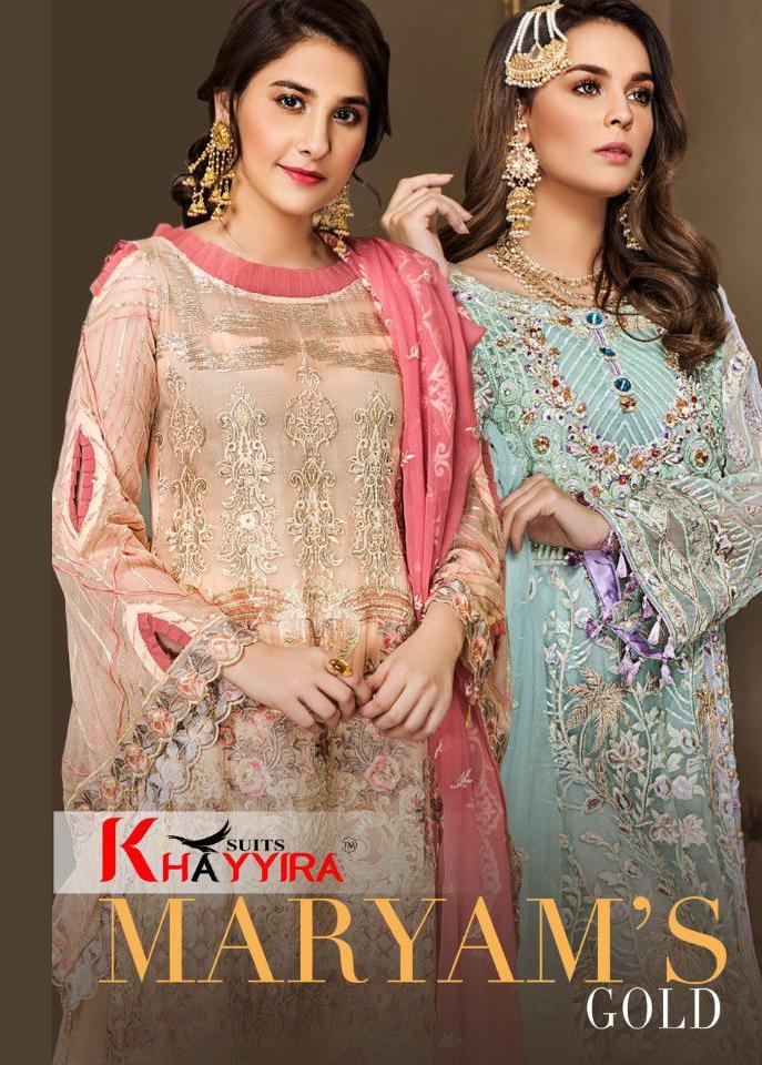 Khayyira Suits Maryams Gold Georgette With Heavy Embroidery ...