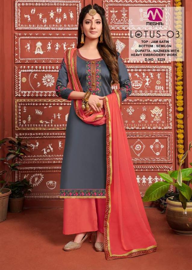 Meghali Suits Lotus Vol 3 Jam Satin With Embroidery Work Dre...