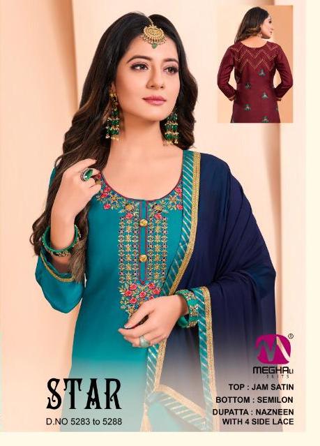 Meghali Suits Star Jam Satin With Embroidery Worked Dress Ma...