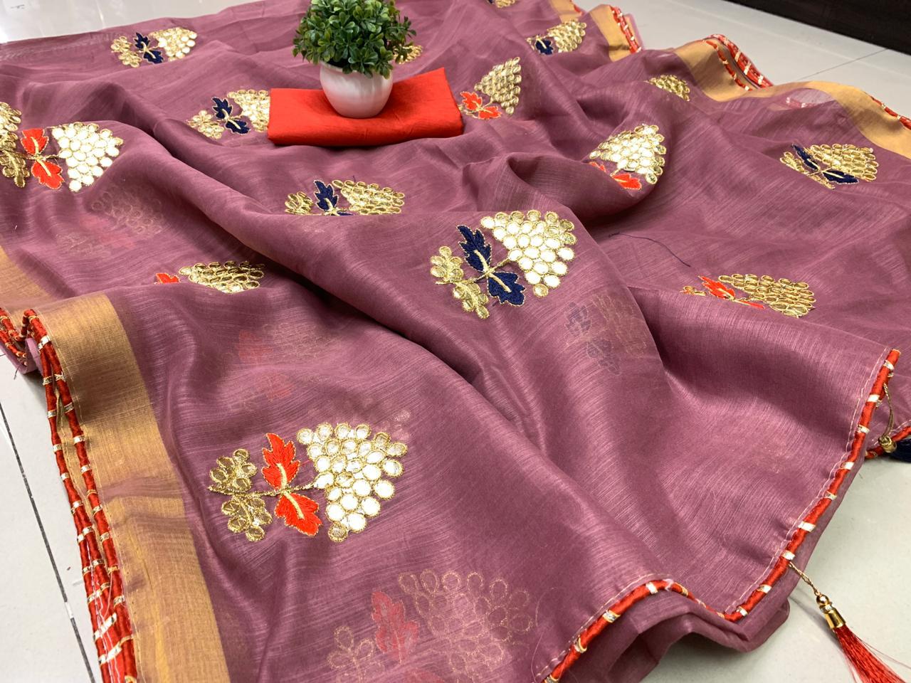 Latest Non Catalog Linen With Gota Patti Work Sarees Collect...