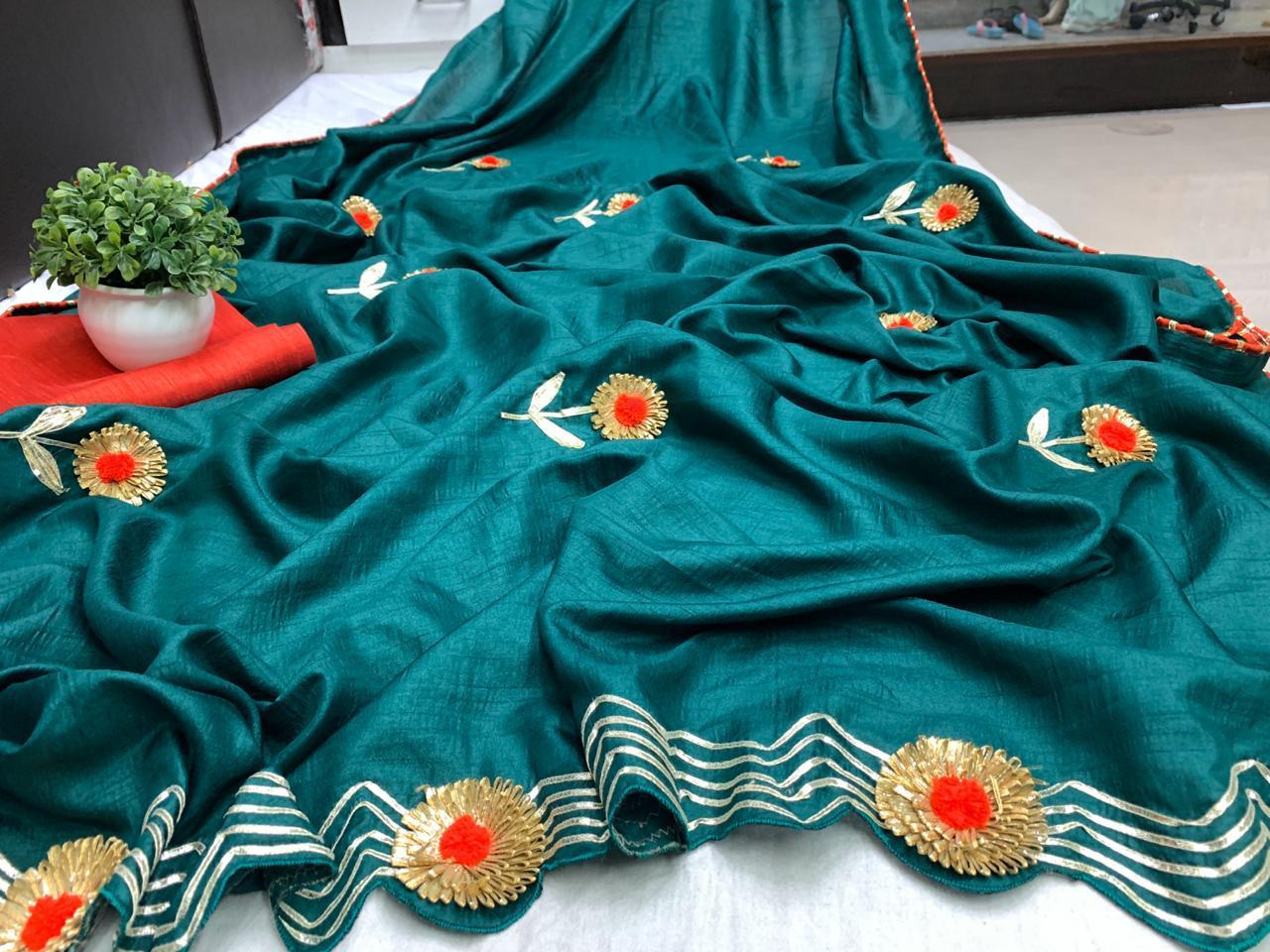 Latest Non Catalog Soft Silk With Handwork And Gota Patti Wo...