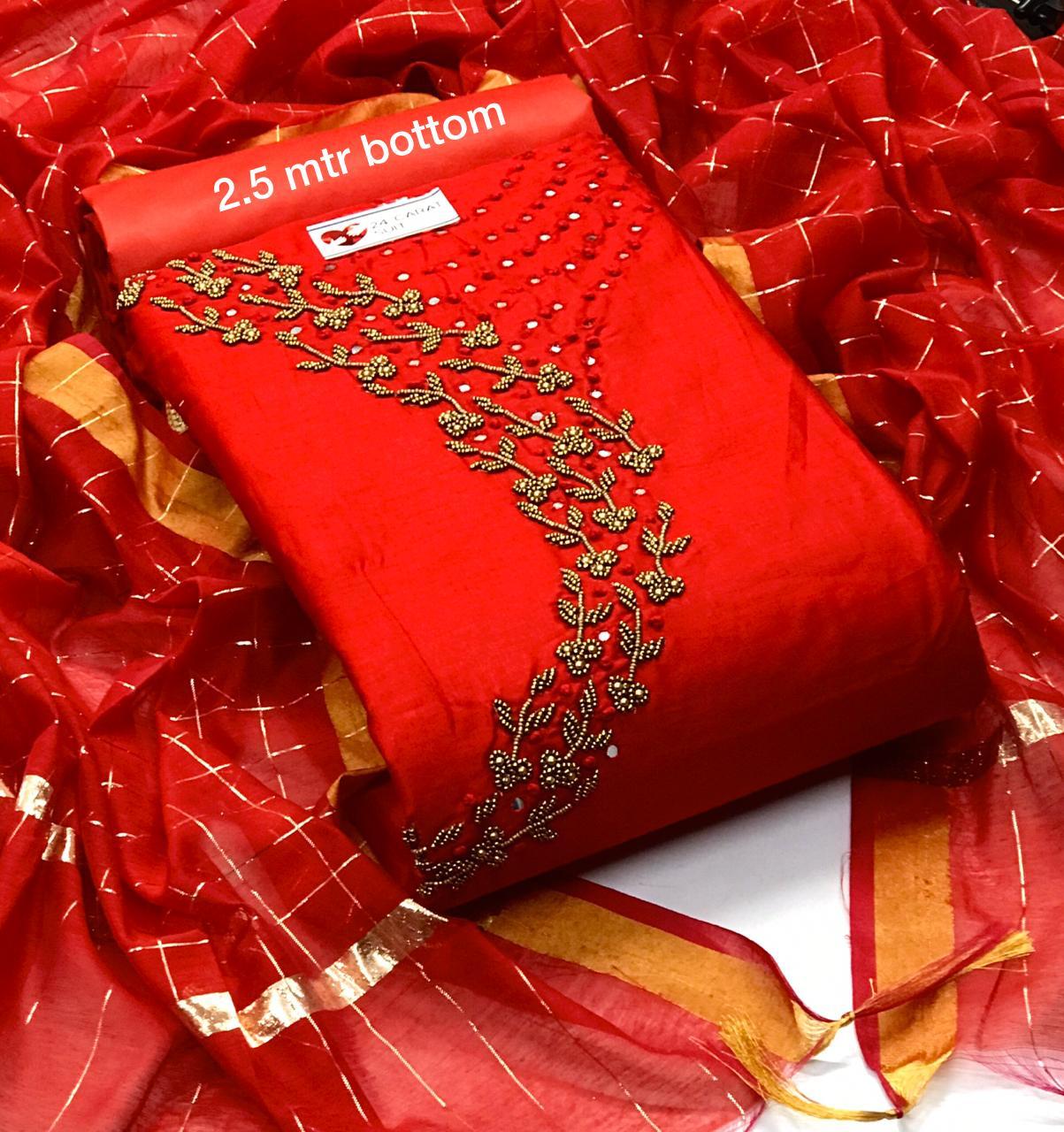 Latest Non Catalog Jam Cotton With Handwork Red Color Dress ...