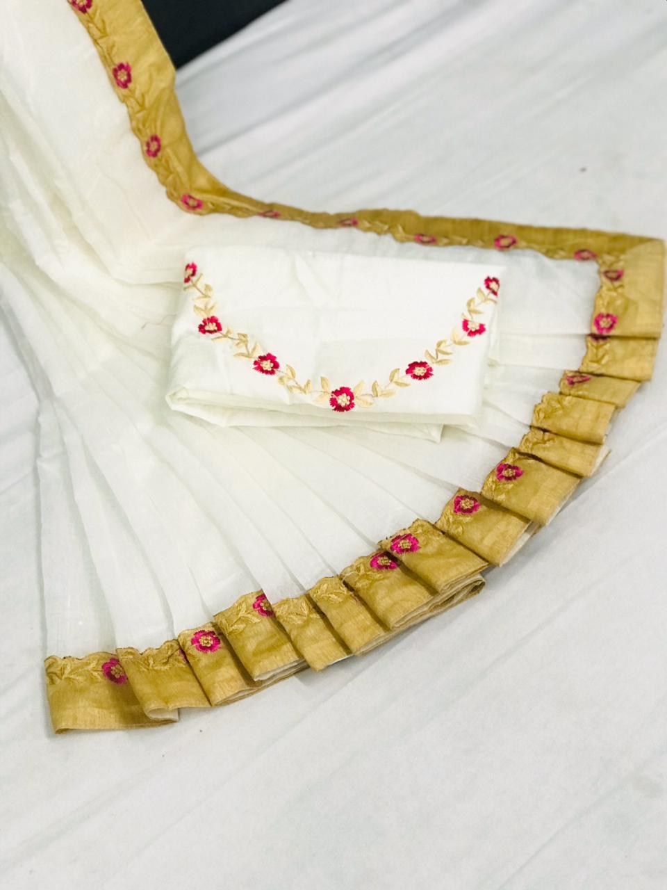 Non Catalog Chanderi Silk With Embroidery Work Sarees Collec...