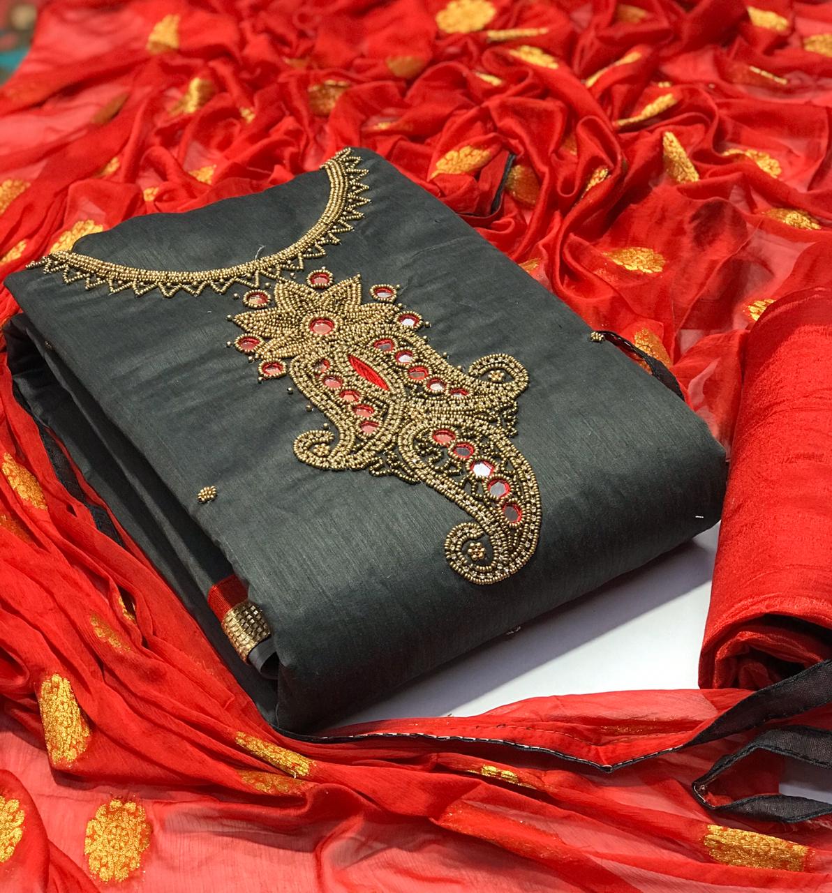 Non Catalog Modal Chanderi Silk With Khatali Hand Work Dress...