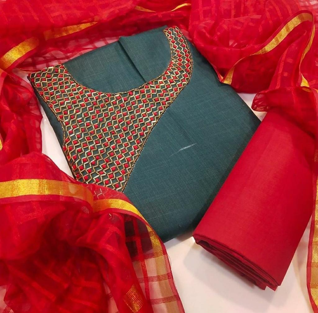 Df Latest Chanderi Silk With Handwork Non Catalog Dress Mate...
