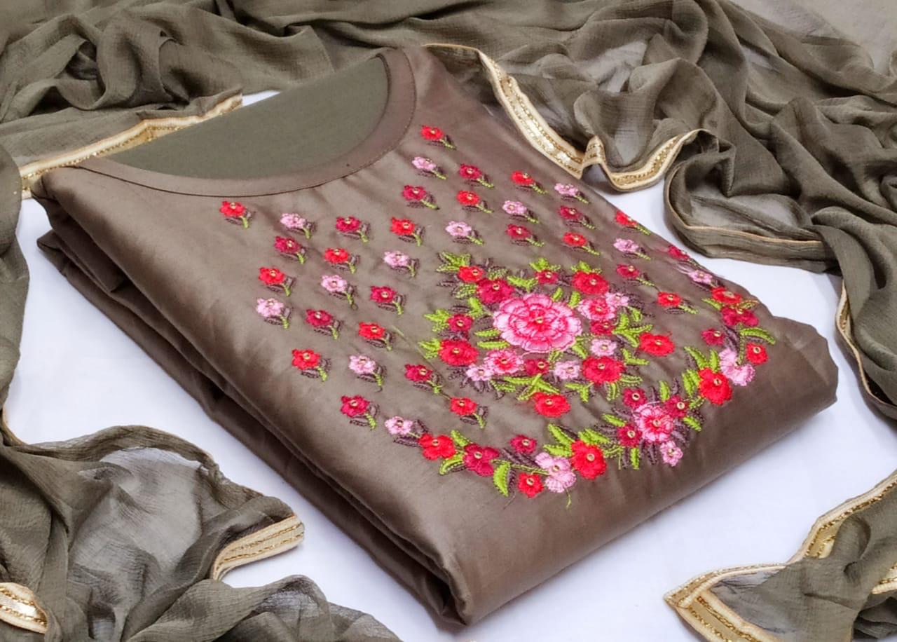Non Catalog Heavy Cotton With Embroidery Work Dress Material...