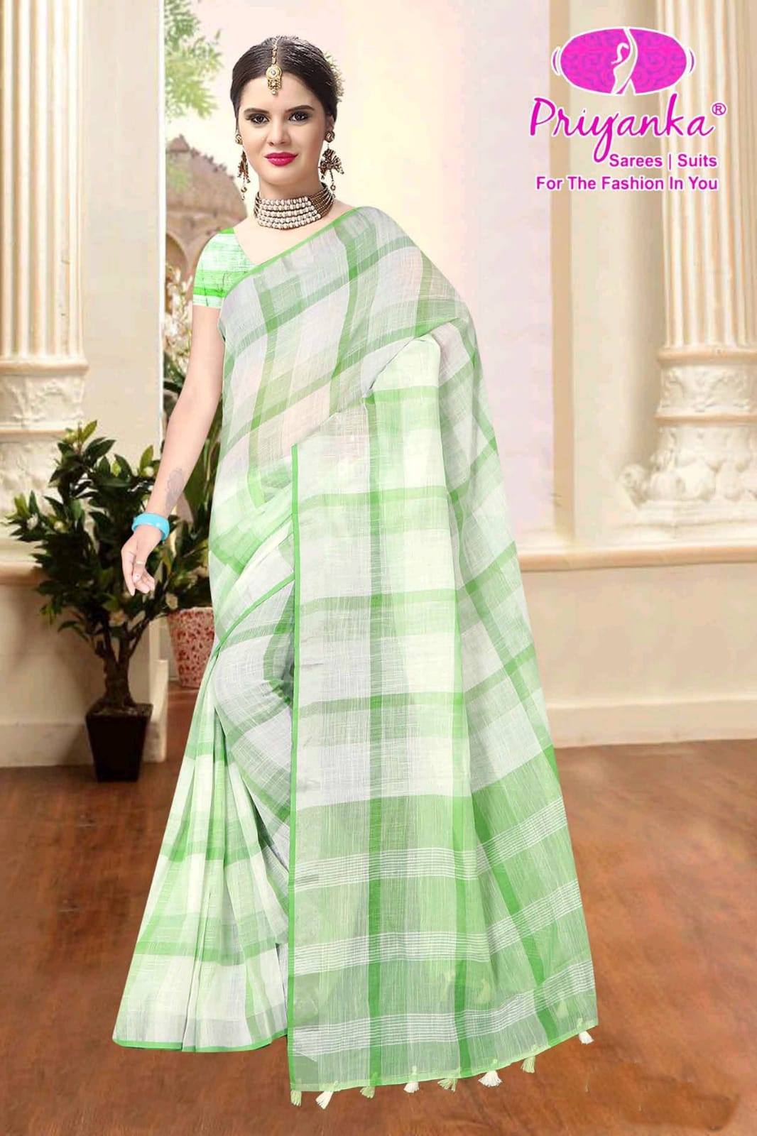 Priyanka Sarees 1049-1054 Series Linen Checks Printed Regula...