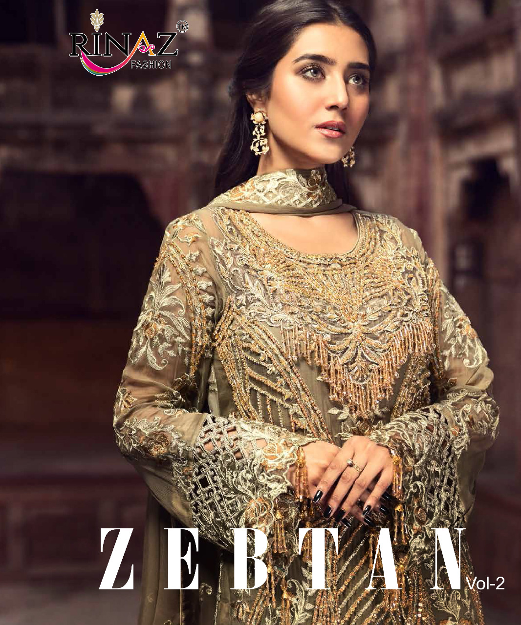 Rinaz Fashion Zebtan Vol 2 Net With Embroidery And Diamond W...