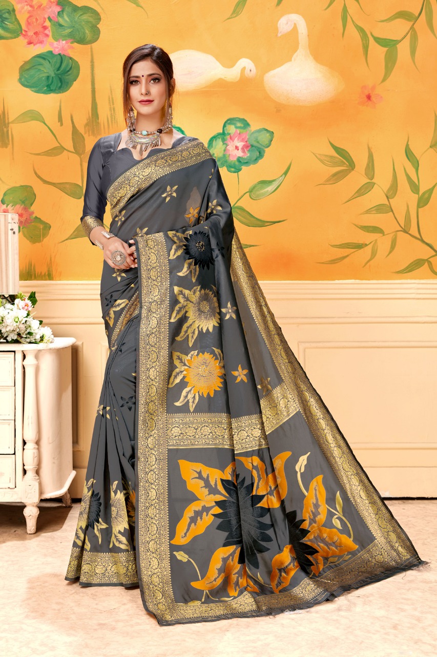 Saundarya Designer Silk With Jacquard Woven Print Sarees Col...