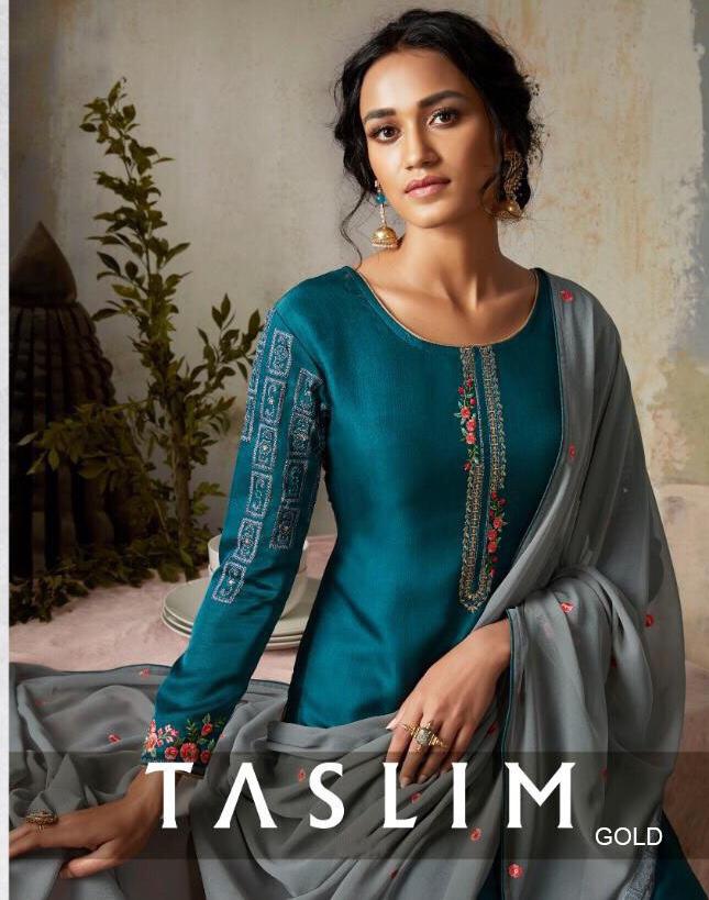 Taslim Gold 7001 To 7005 Series Real Georgette With Embroide...