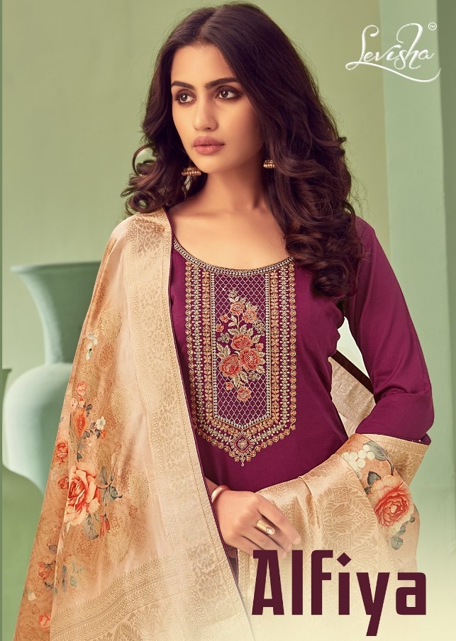 Levisha Alfiya Pure Jam Silk With Self Embroidery Work Dress...