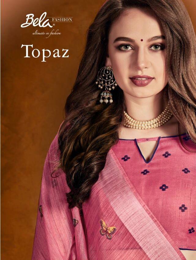 Bela Fashion Topaz Linen Printed Regular Wear Sarees At Whol...