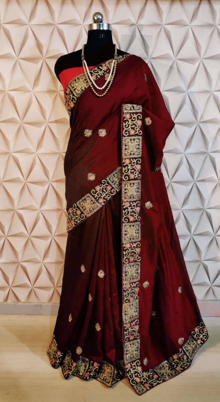 Latest Non Catalog Dola Silk With Embroidery Work Sarees Col...