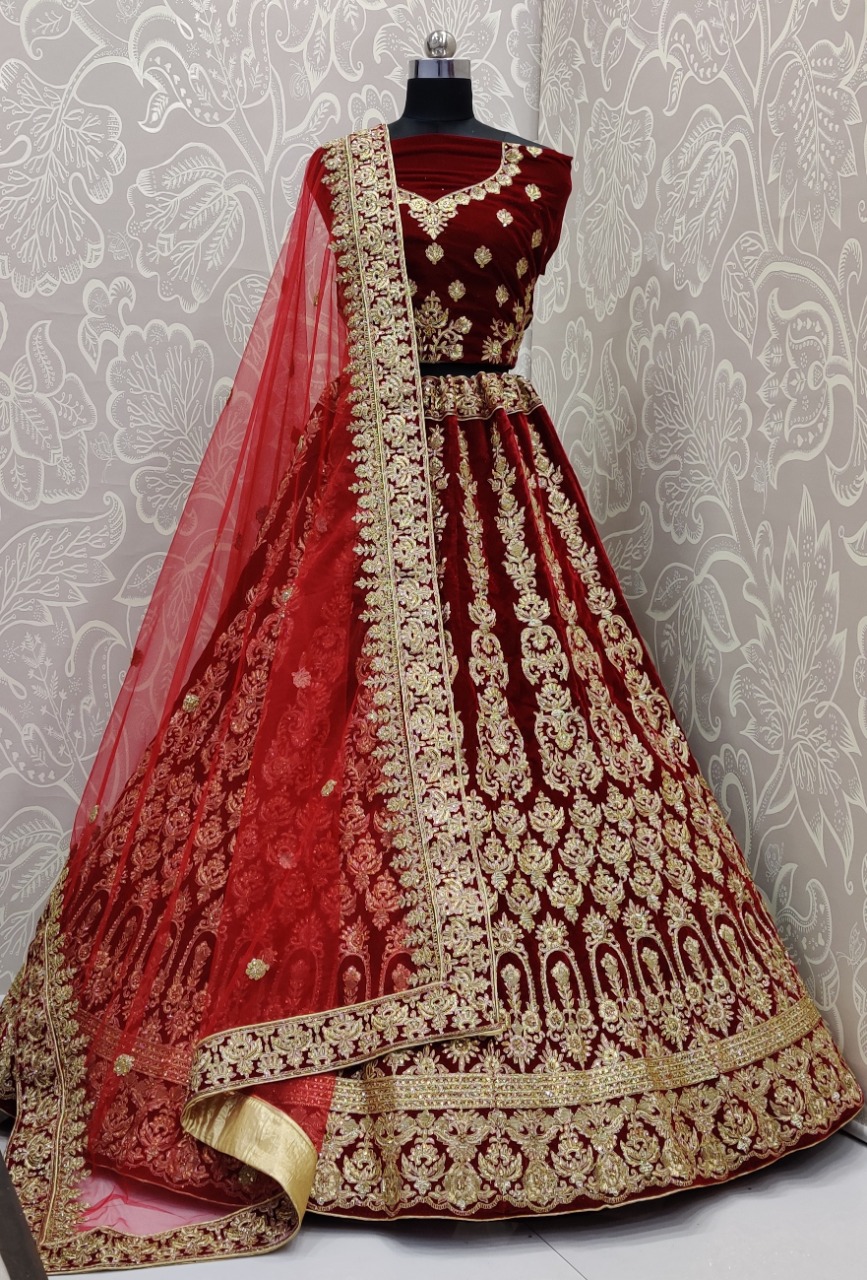 Heavy Designer Pure Velvet With Heavy Embroidery Work Bridal...