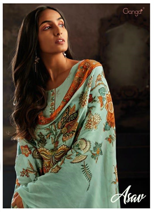 Ganga Fashion Asav Pure Bemberg Silk Digital Printed With Em...