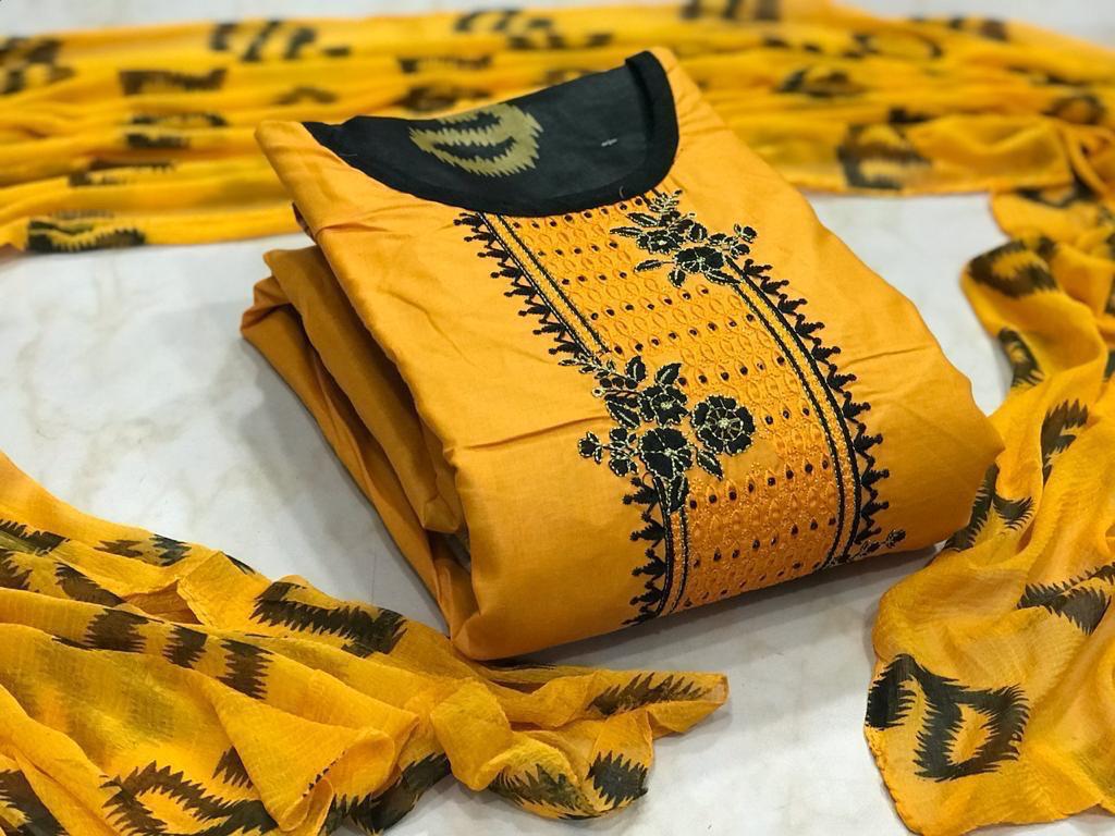 Non Catalog Embroidered Cotton Dress Material Dealer Surat