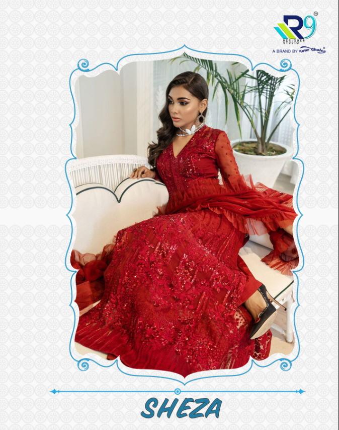 R9 Designer Sheza Net With Heavy Embroidery Work Pakistani D...