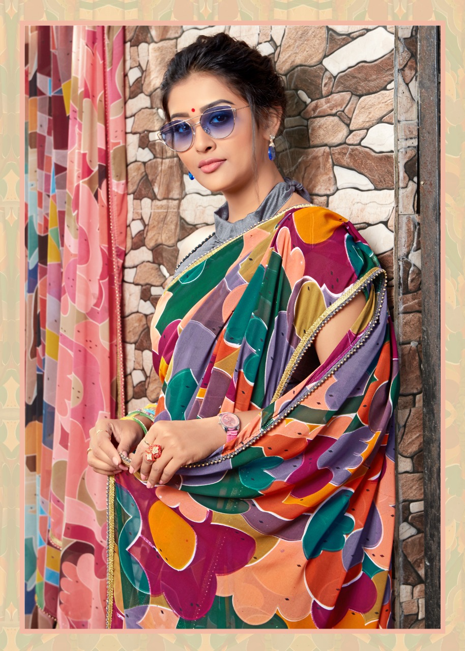 Sr Sarees B Star Weightless Georgette Printed With Border Re...