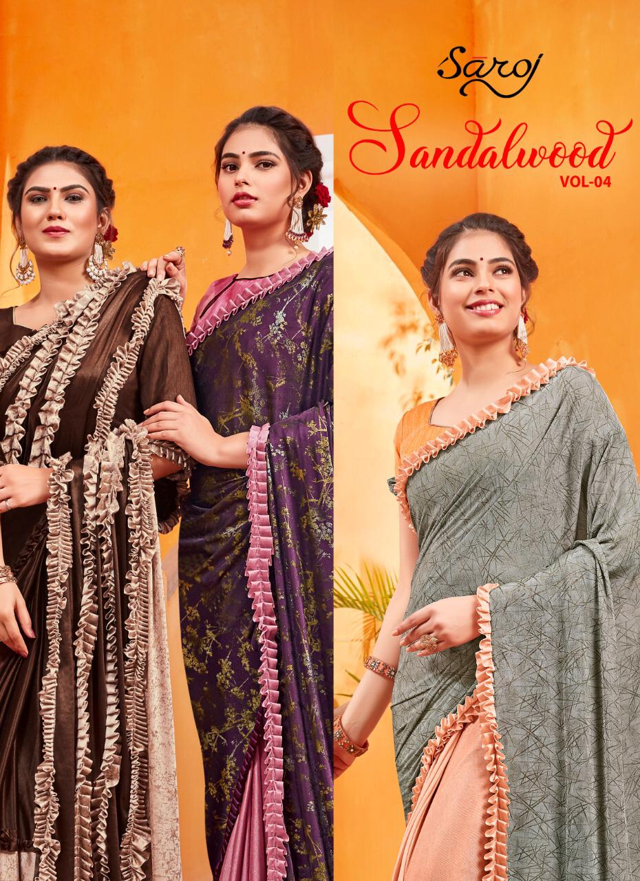 Saroj Sarees Sandalwood Vol 4 Imported Lycra Frill Style Sar...