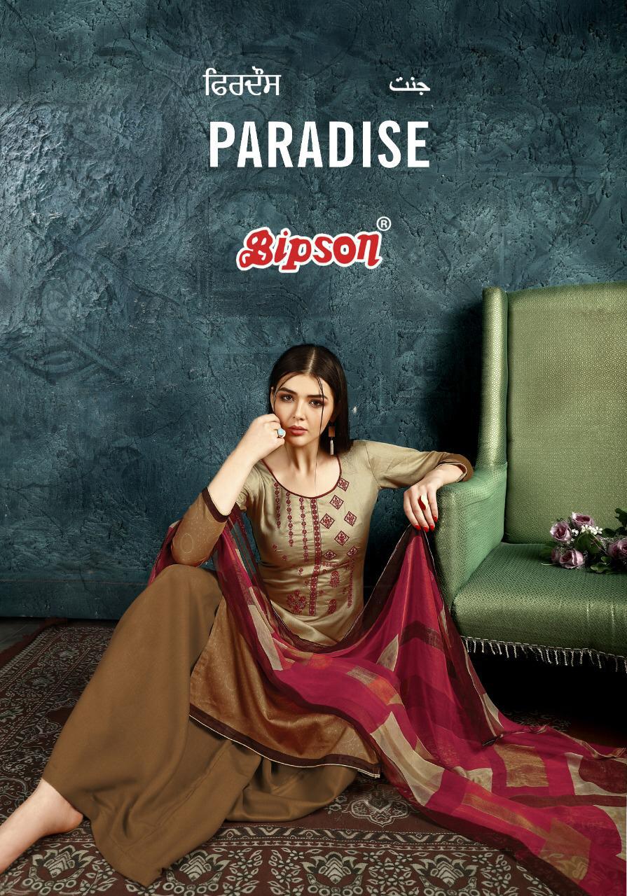 Bipson Paradise Jam Satin With Embroidery Work Dress Materia...